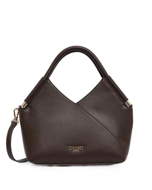 Twinset Brown Wrapped-Detail Logo-Plaque Tote Bag