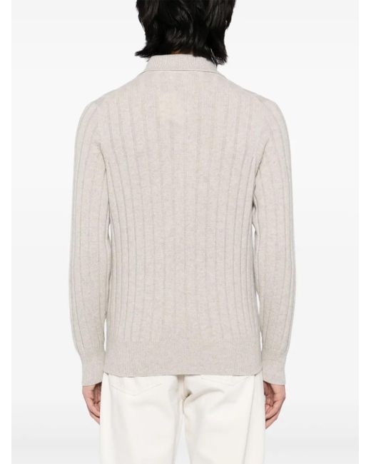 Brunello Cucinelli White Cashmere Polo Shirt for men
