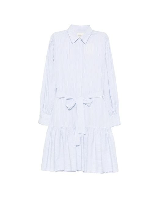 Gant White Belted Striped-Pattern Mini Dress