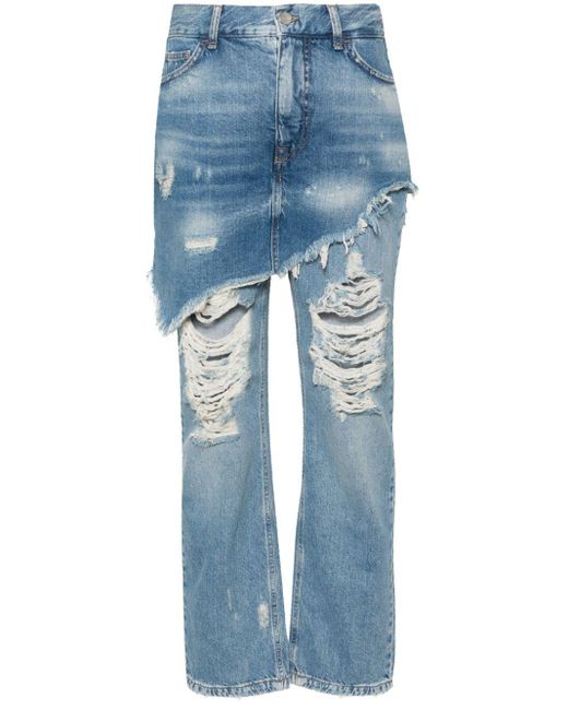 Liu Jo Blue Destroyed-effect Straight-leg Jeans