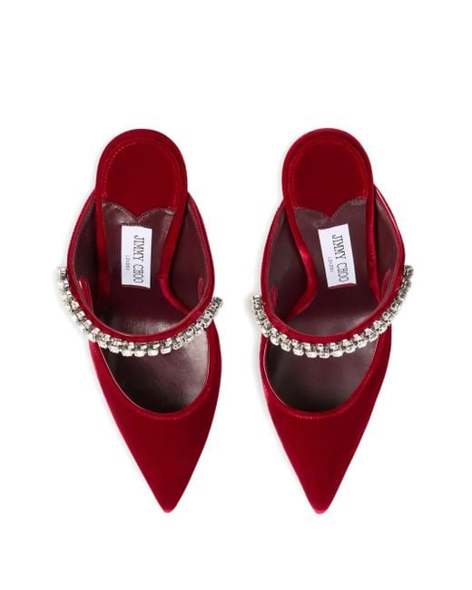 Jimmy Choo Red 10Mm Crystal-Embellished Pointed Mules