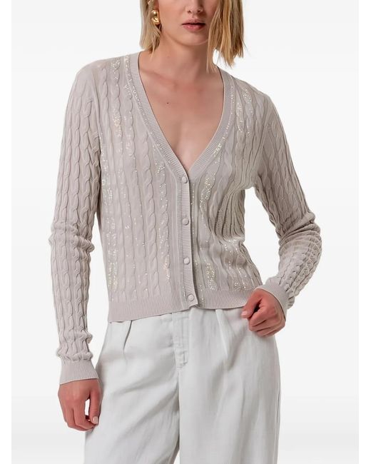 Fracomina Gray Sequin-Embellished Cable-Knit Cardigan