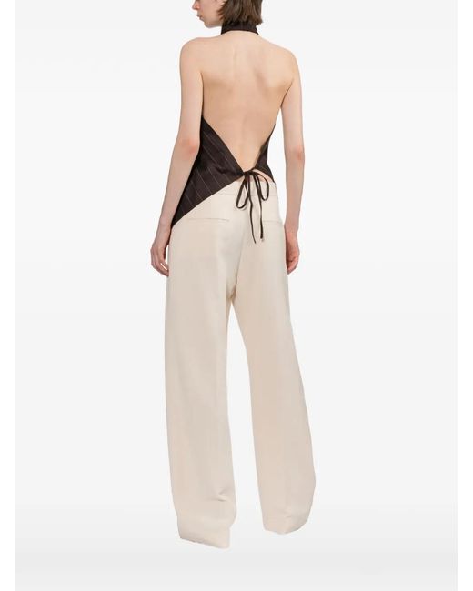 Helmut Lang Brown Haut Rayé À Ourlet Asymétrique