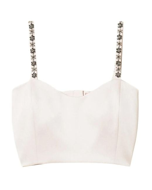 Twinset White Duchesse Cropped Top With Embroidery