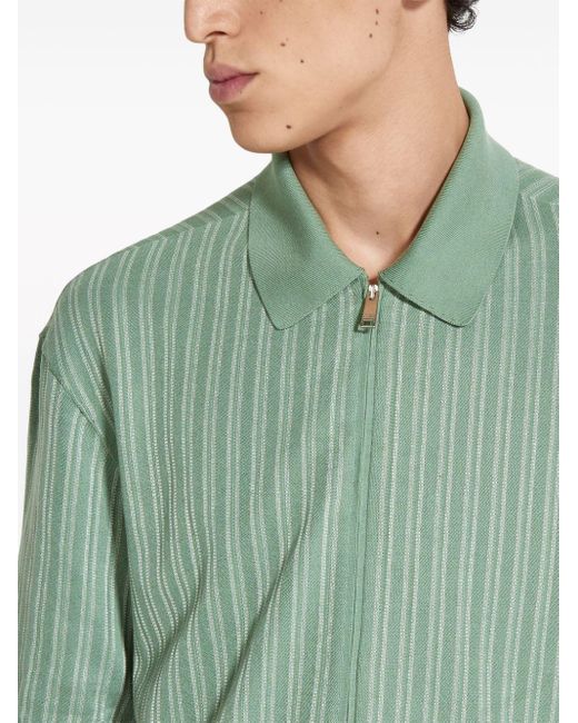 Zegna Green Striped Zip-up Polo Shirt for men