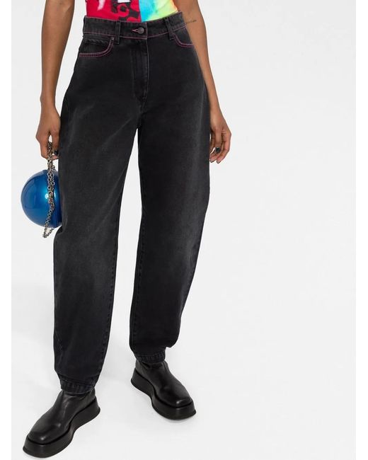 MSGM Black Barrel-Leg High Waisted Jeans