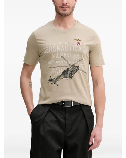 Aeronautica Militare White Helicopter-Print Cotton T-Shirt for men