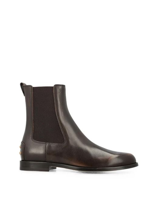 Tod's Brown Gommino-Studded Leather Chelsea Boots