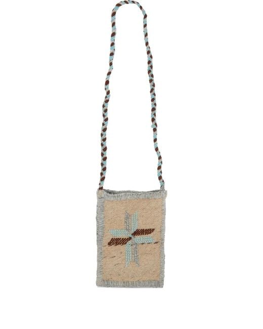 Chamula White Embroidered Messenger Bag for men