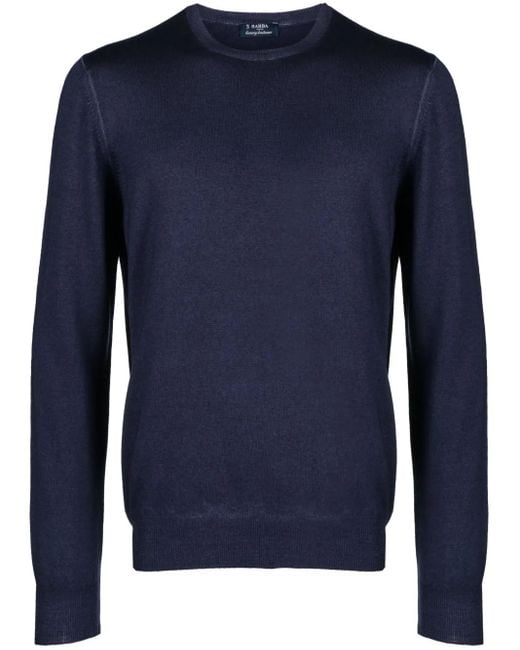 Barba Napoli Blue Ribbed-Trim Virgin-Wool Jumper for men