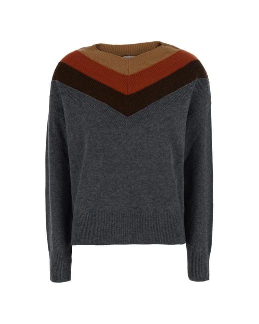 Jucca Black Chevron-Knit V-Neck Sweater