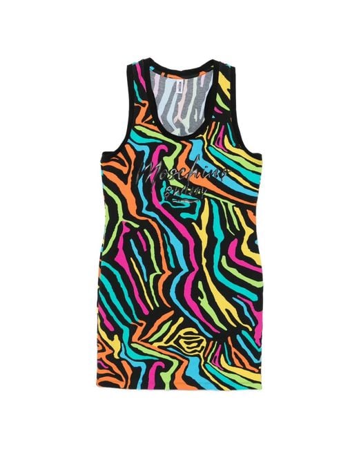 Moschino White Zebra-Print Logo-Print Mini Dress