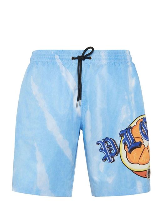 Philipp Plein Blue Tutti Frutti-print Swim Shorts for men
