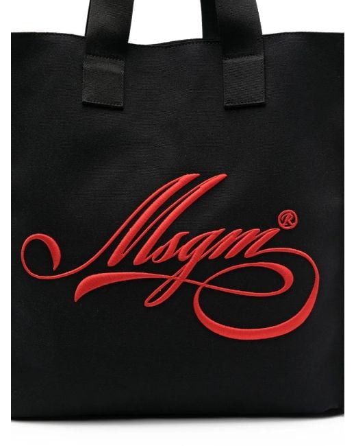 Bolso shopper mediano con logo bordado MSGM de color Black