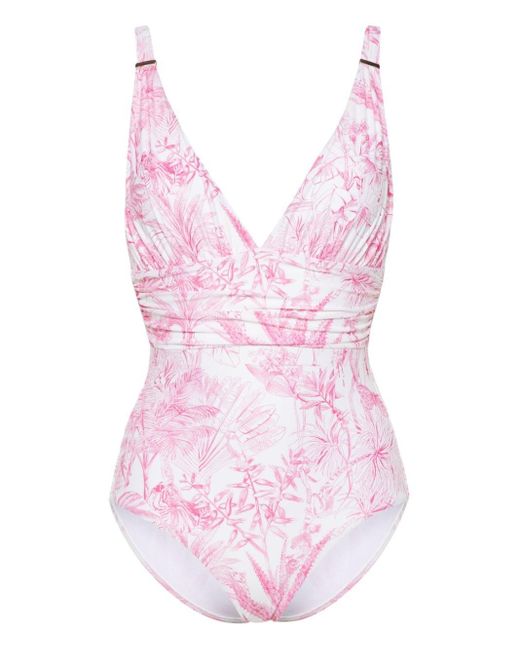 Melissa Odabash Pink Floral V-neck Swimsuit