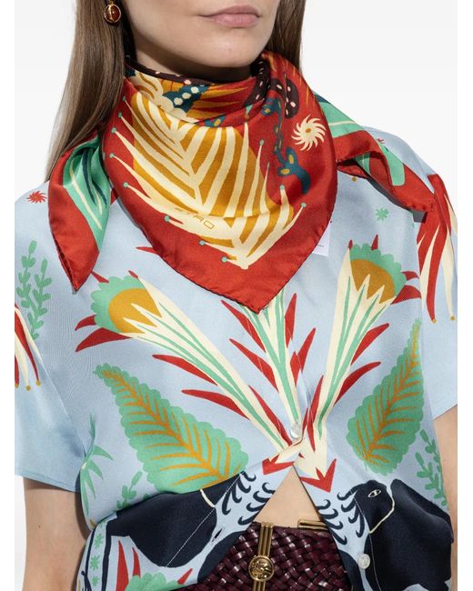 Etro Red X Tabby Booth Floral-Print Silk Scarf