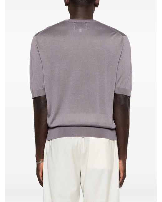 Seven Gauge Gray Short-Sleeve Ribbed-Trim Sweater
