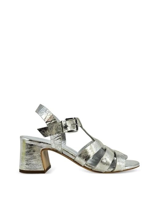 Madison Maison White Metallic-Effect Leather Heeled Gladiator Sandals