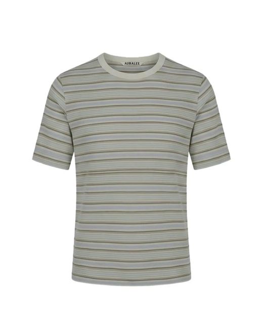 Auralee Gray Stripe-Pattern T-Shirt