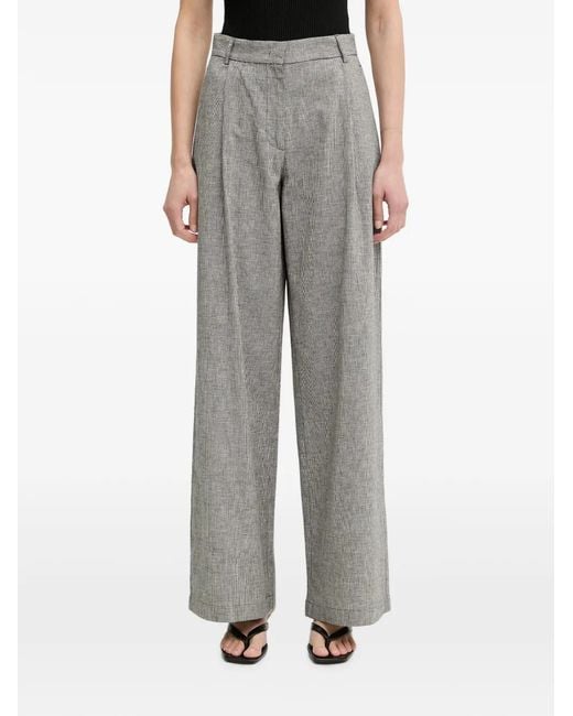 Sessun Gray Provencot Houndstooth-Pattern Wide-Leg Trousers