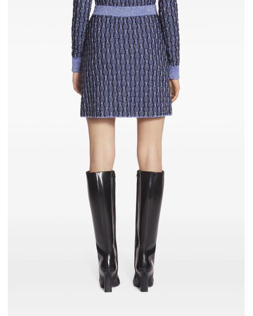Lanvin Blue Patterned Intarsia-Knit Mini Skirt