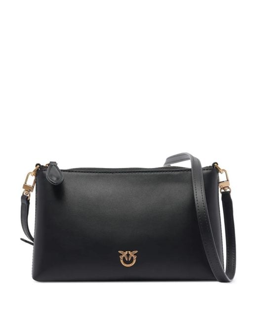 Pinko Black Flat Leather Clutch With Love Birds Logo