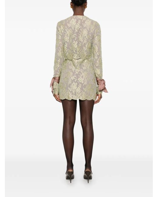 Saint Laurent White Bow-Cuff Lace Mini Dress