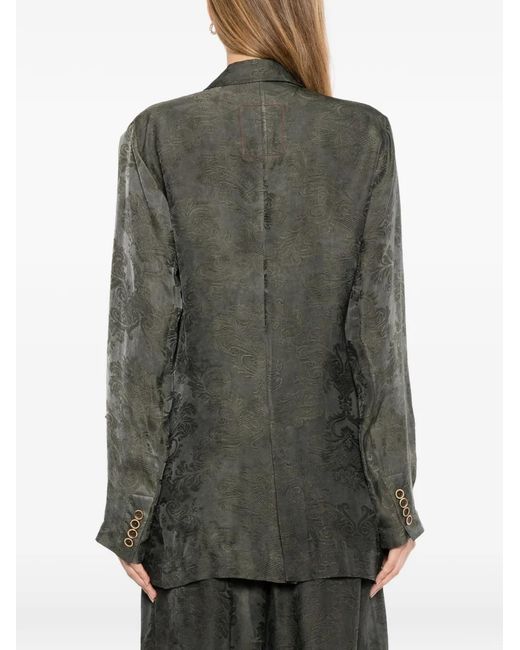 Uma Wang Gray Damask-Pattern Wrap Jacket