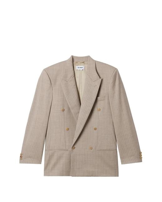 Hed Mayner Natural Double-Breasted Pinstripe Blazer for men