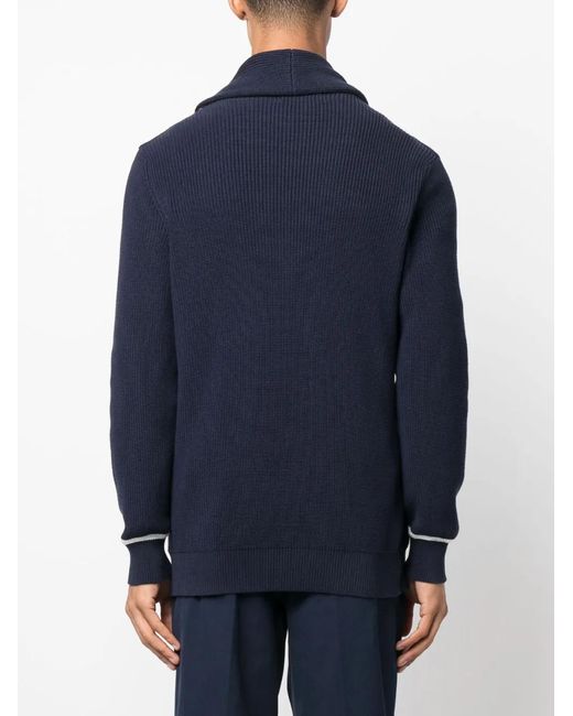 Brunello Cucinelli Blue Double-Breasted Cotton Cardigan for men