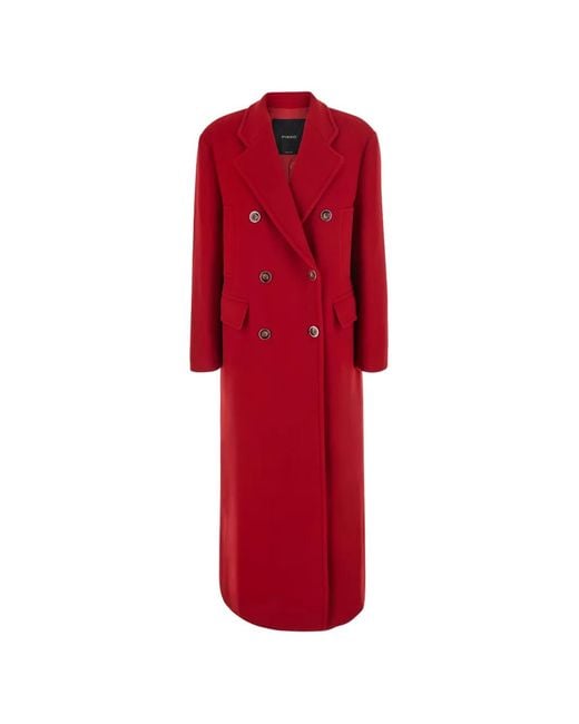 Pinko Red Long Double-Breasted Coat