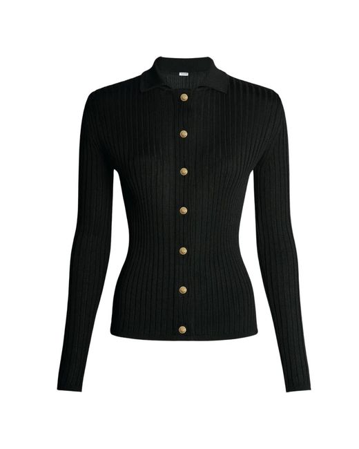 Balmain Black Buttoned Ribbed-Knit Cardigan