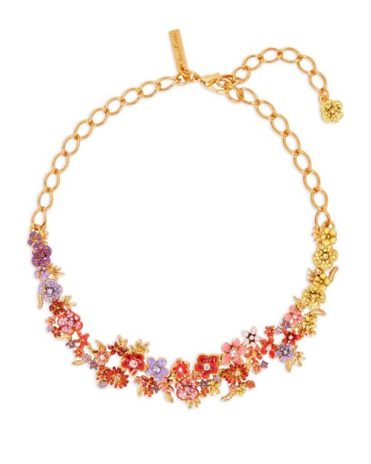 Oscar de la Renta Pink Floral Enamel Crystal-embellished Necklace