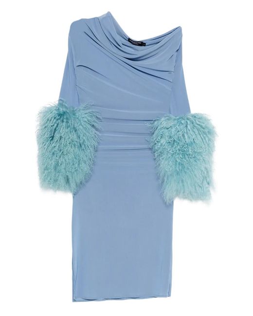 COWBOYS OF HABIT Blue Fur-Detail Draped Dress