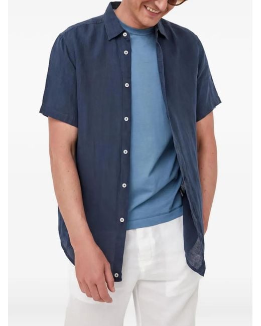 Benetton Blue Buttoned Short-Sleeve Shirt for men