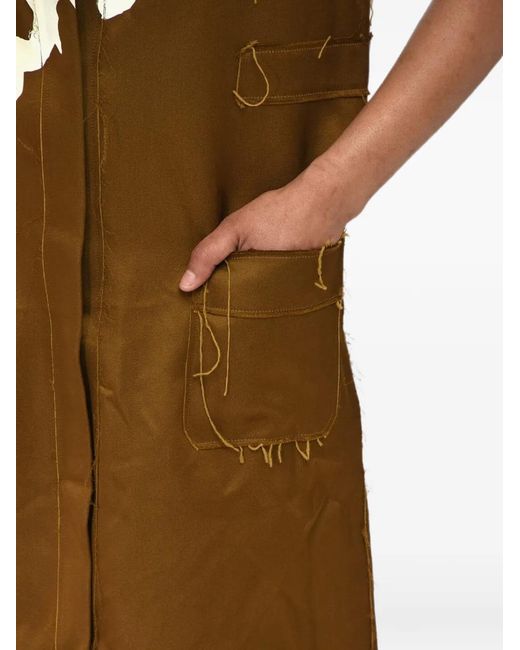 Off-White c/o Virgil Abloh Natural Midi Satin Shirtdress With Printed Logo And Raw-Cut Edges