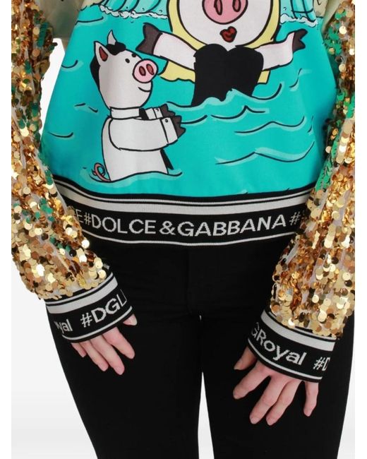 Dolce & Gabbana Gray Sequin-Embellished Graphic-Print Sweater