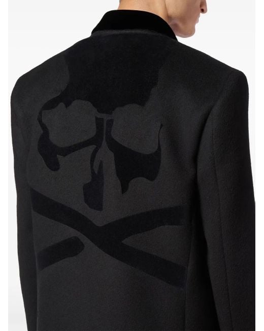 Philipp Plein Black Flocked-Logo Coat for men