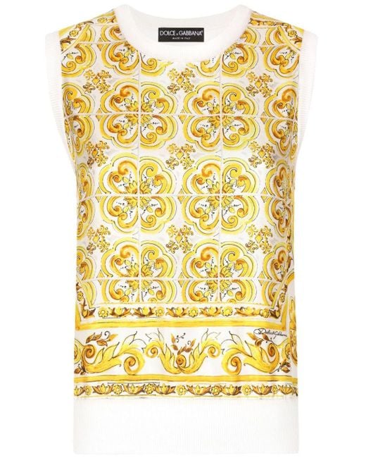 Dolce & Gabbana Majolica Sleeveless Sweater Yellow