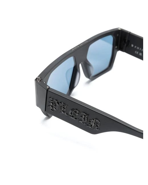 Philipp Plein Blue Logo-Embossed Rectangle-Frame Sunglasses for men