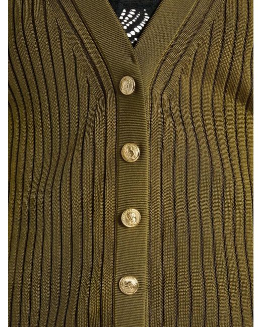 Balmain Green Buttoned Ribbed Knit Cardigan