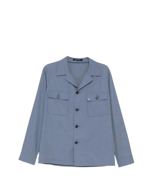 Tagliatore Blue Barrow Patch-Pocket Shirt Jacket for men