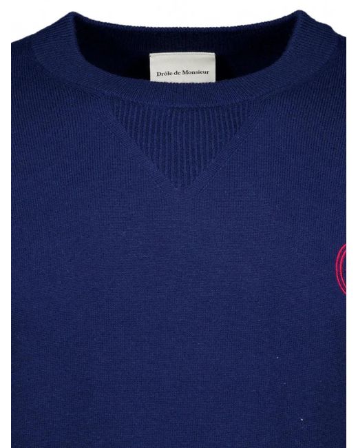 Drole de Monsieur Blue Logo-Embroidered V-Insert Sweater for men