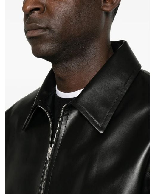 Jil Sander Black Zip-Up Leather Jacket for men