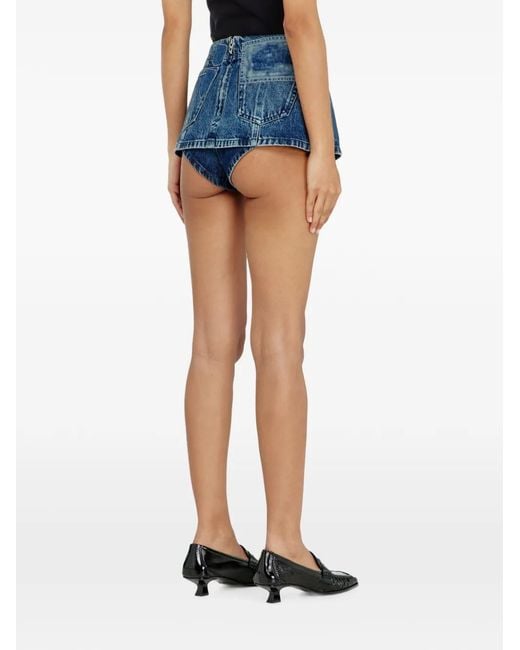DIESEL Blue Short En Jean Peplum Avec Patchs D'Ombre