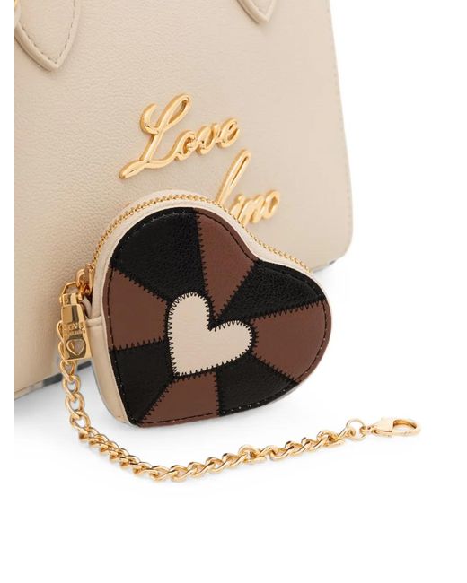 Love Moschino Natural Logo-Lettering Heart-Charm Tote Bag