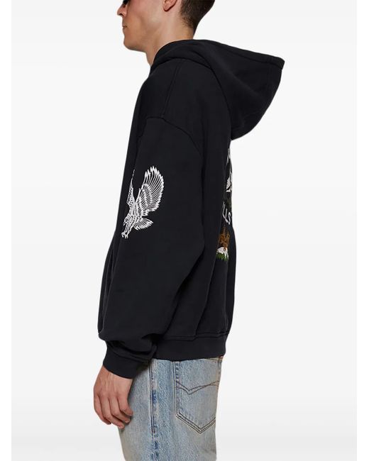 Rhude Black Embroidered Cotton Jersey Hoodie for men