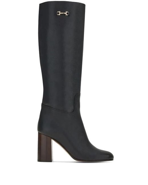 Ferragamo Black Gancini-Bit Leather Boots