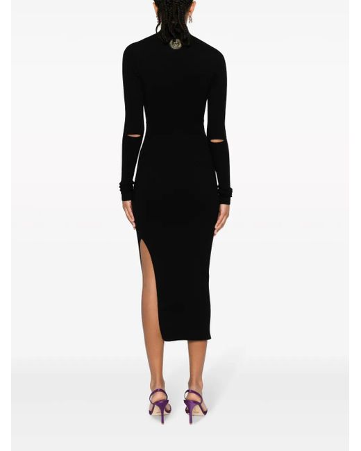 Just Cavalli Black Cut-Out Ribbed Midi Dress