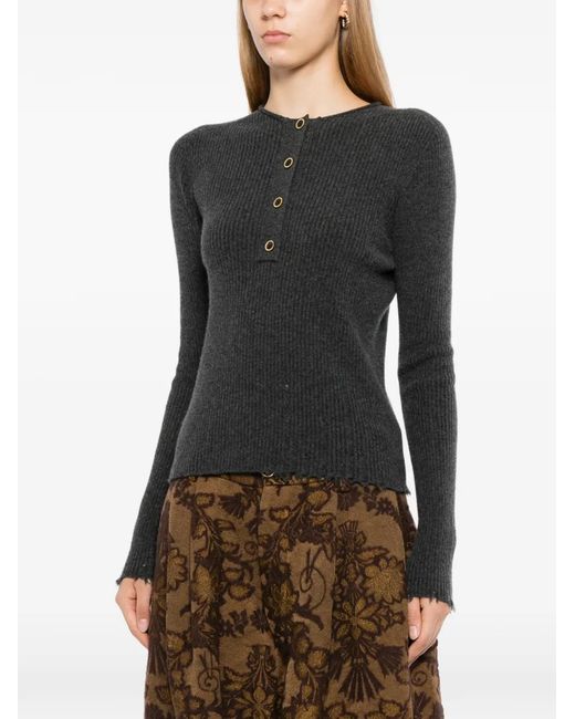 Uma Wang Black Ribbed-Knit Button-Up Jumper